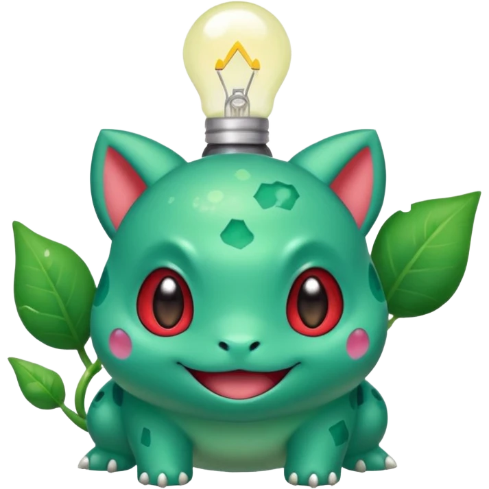 cute Bulbasaur Pokémon, rednote emoji style, sparkling eyes, small bulb on back, happy inviting expression, green and teal colors emoji