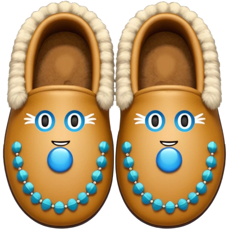 tan moccasins with beadwork design and fluffy fur, emoji style emoji