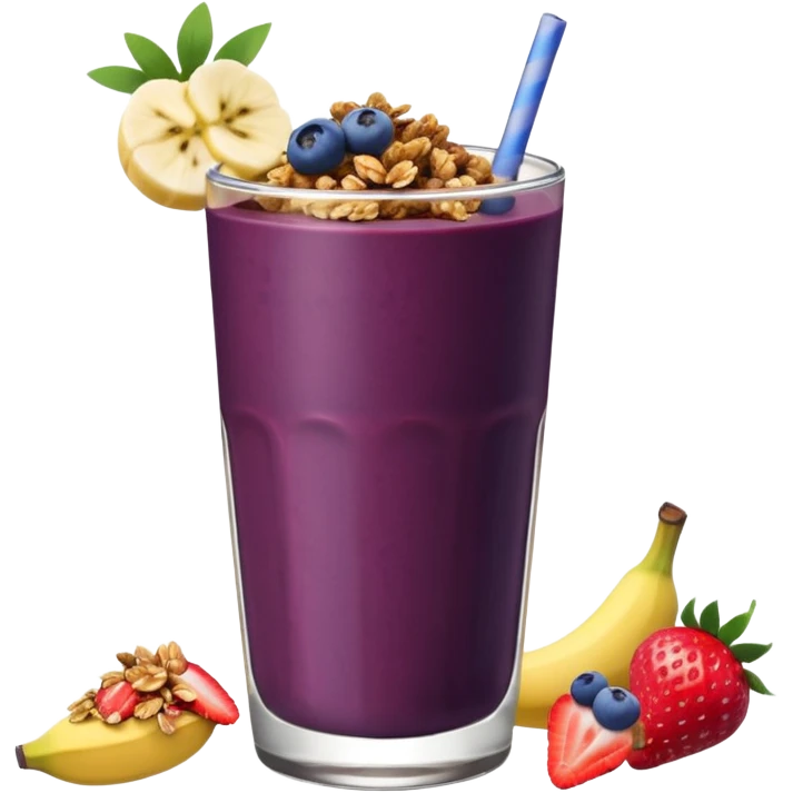 Vaso con açai, que lleve granola plátano arándanos y frutillas emoji