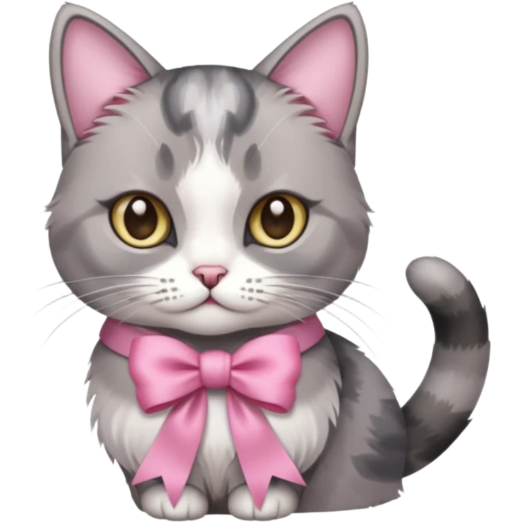 Dilute grey calico cat with pink ribbon emoji