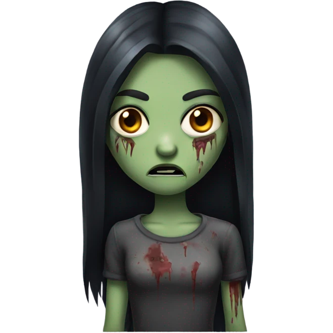 girl zombie with black long hair with teeth and serious face  emoji