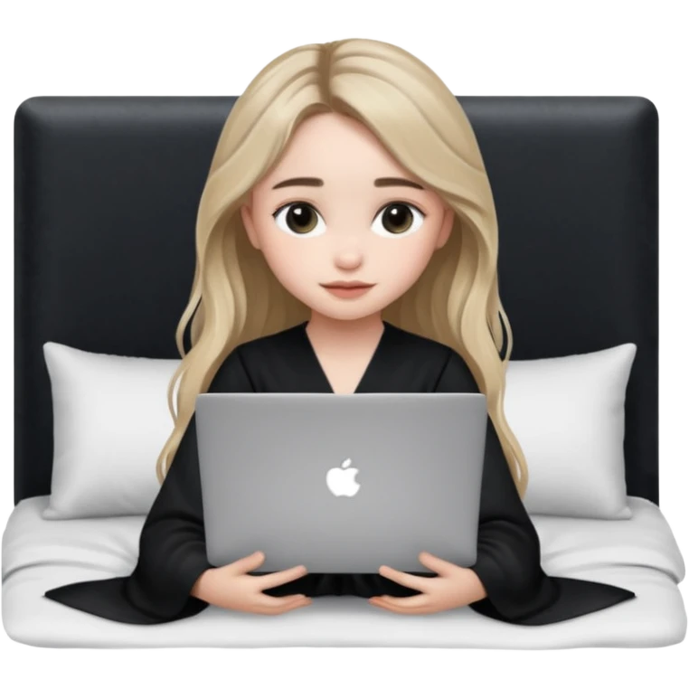 Sabrina carpenter in a black nightdress sitting on a bed with her laptop open  emoji