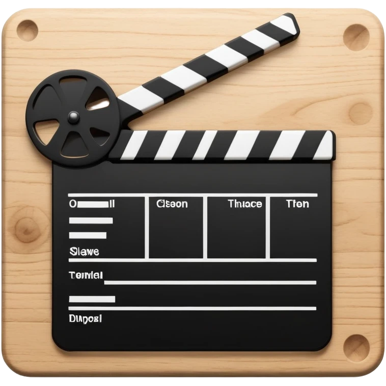 Ultra simplified movie clapper with black and white colors, two simple rectangles with a diagonal line, minimal design emoji