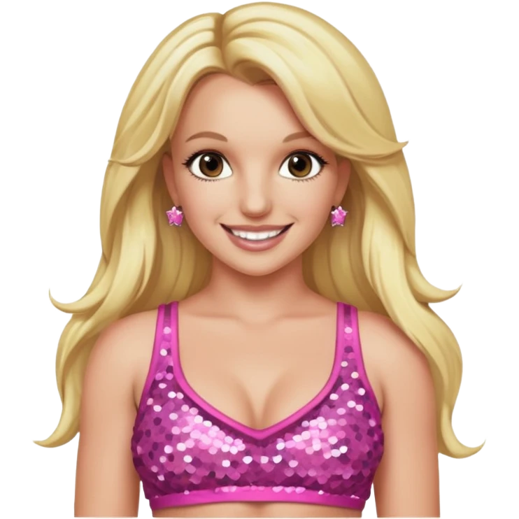 Britney Spears with long blonde hair, sequin pink crop top emoji