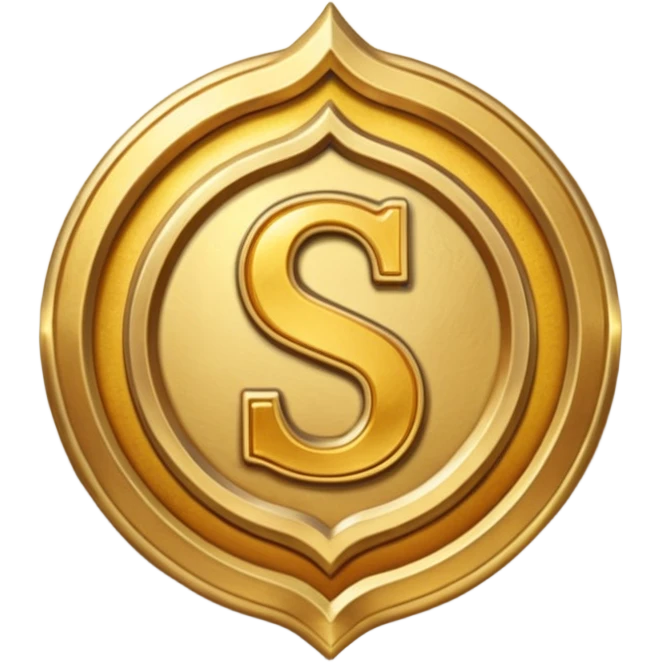 Create a custom emoji badge featuring a stylized, letter “S”. Design it in the Gold rank theme from League of Legends. Use warm gold metallic textures, bright highlights, and a noble, premium feel. Emblem-like and highly polished.
 emoji