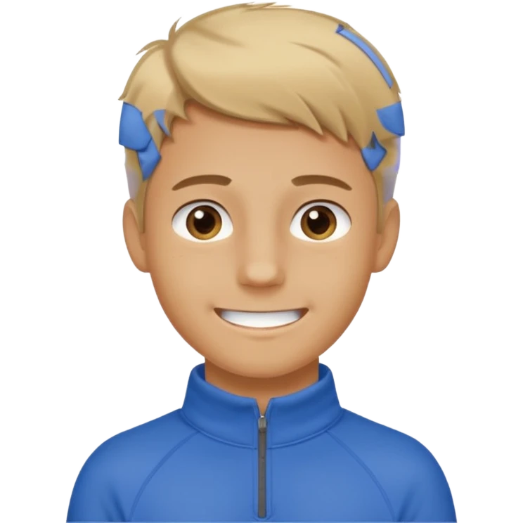 make a boy with comb over  dirty blond hair hazel eyes tan white smirky smile and quarter zip  emoji