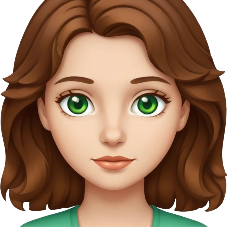 A girl with mid wavy brown hair and green eyes  emoji