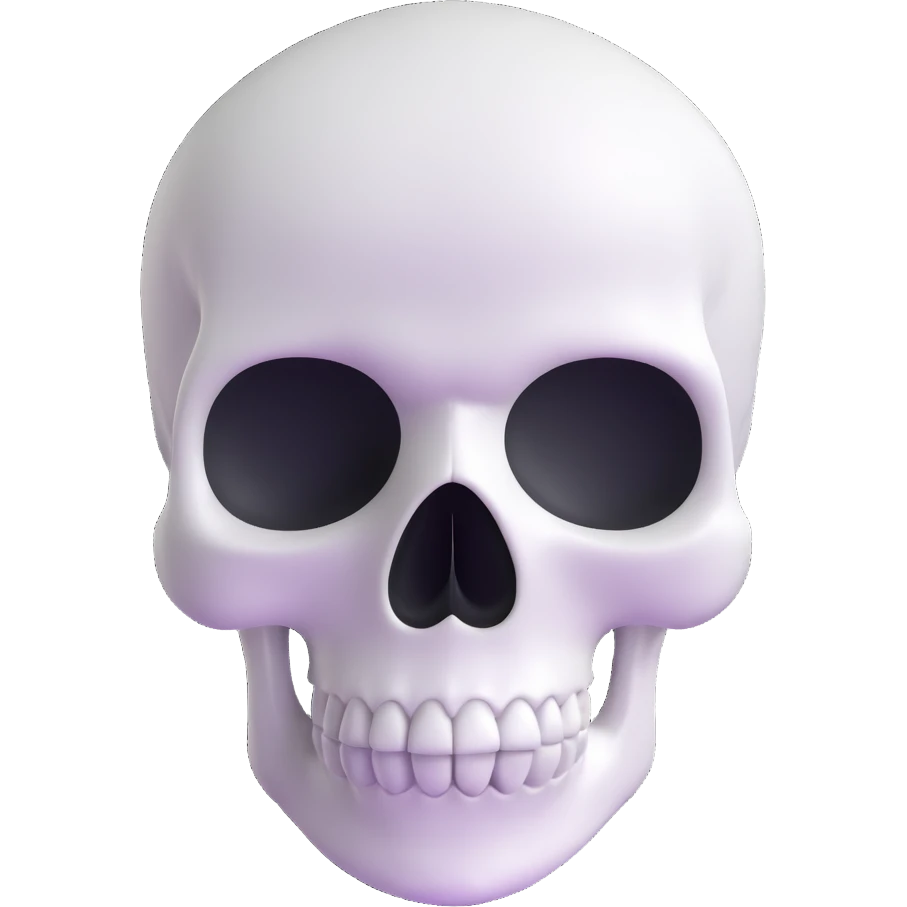 A cute, white-colored skull with soft, rounded features and a friendly expression, looking whimsical not frightening emoji