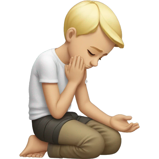 blonde boy kneeling praying and crying  emoji