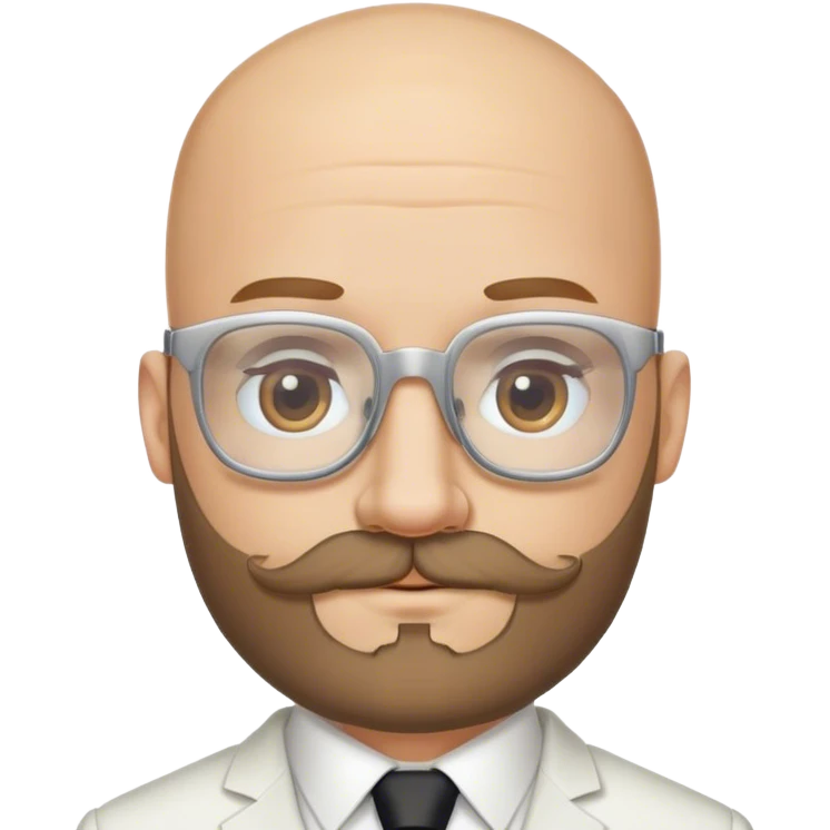 bald groom with beard, straight mustache and square, mildly curved vision glasses emoji
