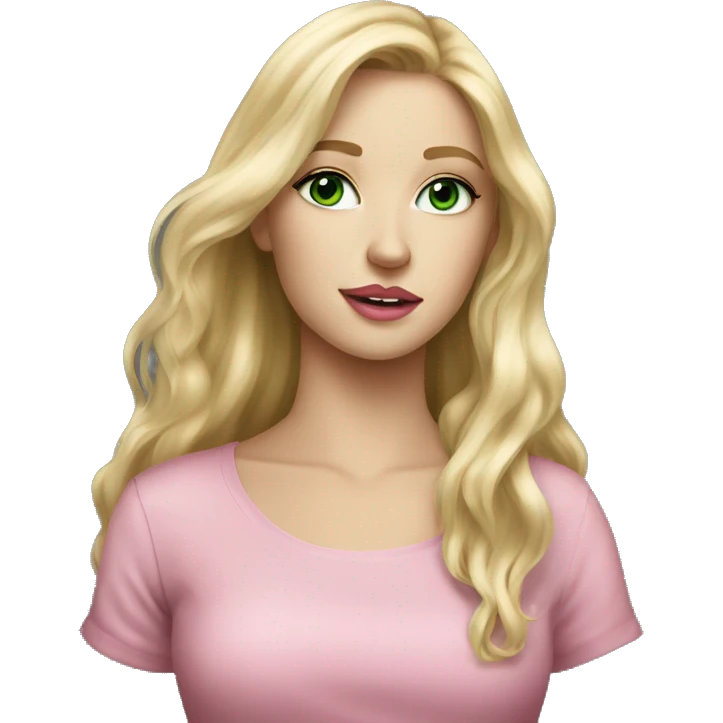 Portrait of a Beautiful blond girl with long hair with green eyes and pink lips  emoji