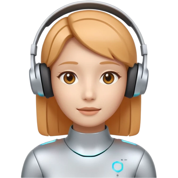 AI Call Agent holo-human-like Cyber AI face, warm, calm and friendly. Holographic look.Soft AI face with a listening, welcoming expression, minimal facial lines, calm eyes. Light headset. Super minimalistic.  emoji