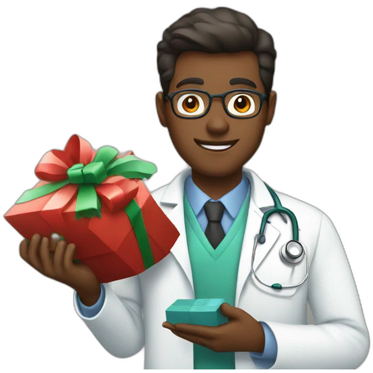 doctor holding a Christmas present emoji