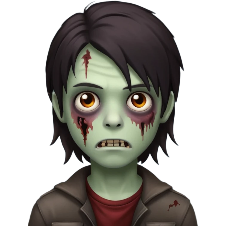 boy zombie with darkish brown long hair emo, no glasses emoji