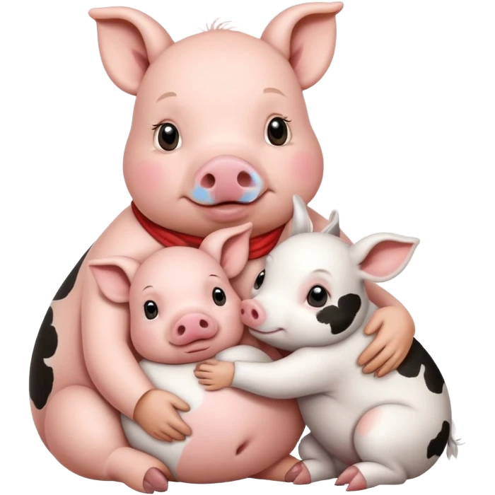 Home of rat, pig as parent hugging  little cow,  adult rabbit  emoji