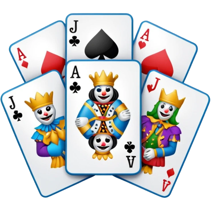 bunch of poker cards, with jolly jokers inside emoji