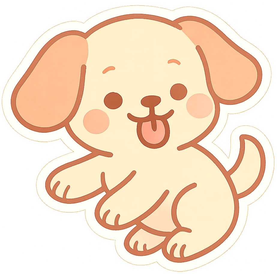 playful dog with floppy ears, tongue out, pastel palette emoji
