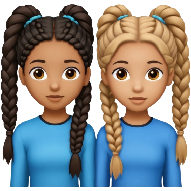 3 black teenage girls. One with shoulder length long curly hair and a little light skinned. One with Carmel skin with two long straight ponytails. One a little darker with 6 straight back braids going into buns in the back emoji