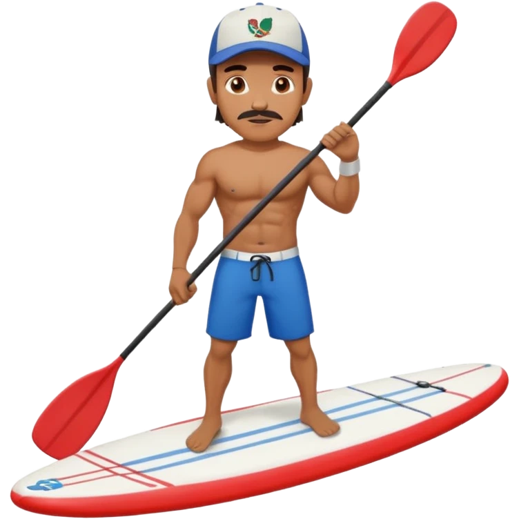 Mexican surfer with  a baseball cap Muscular  no mustache Paddle boarding Mexican man emoji