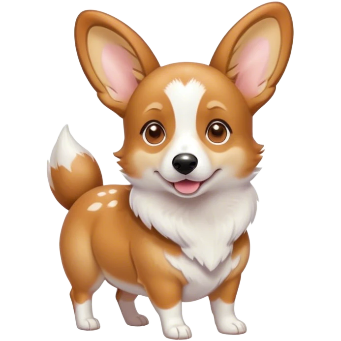 Cinematic Cute Fawn Corgi Portrait Emoji, Head tilted playfully and inquisitively, with a sleek fawn coat adorned with bright white patches and perky ears, round, sparkling brown eyes filled with curiosity, Simplified yet irresistibly adorable features, highly detailed, glowing with a warm, friendly glow, high shine, affectionate and lively, stylized with a touch of whimsy, bright and endearing, soft glowing outline, capturing the essence of a mischievous yet loving pup, so playful it feels like it could bound out of the screen and into your arms! emoji