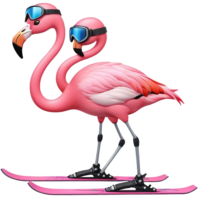 A Skiing Flamingo with ski helmet on the head , wearing ski goggles , ski and ski boots emoji