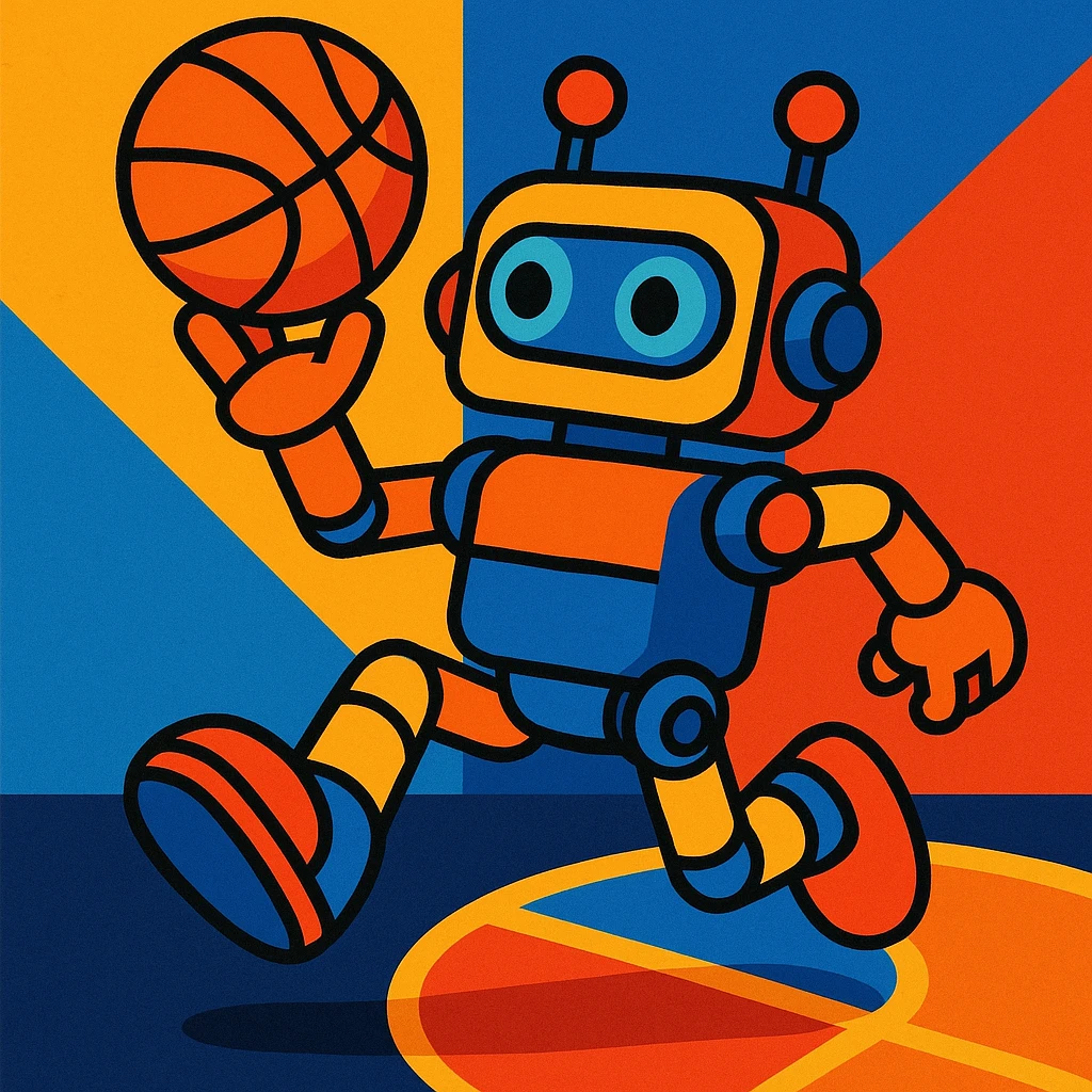 a basketball robot, vibrant and playful style emoji