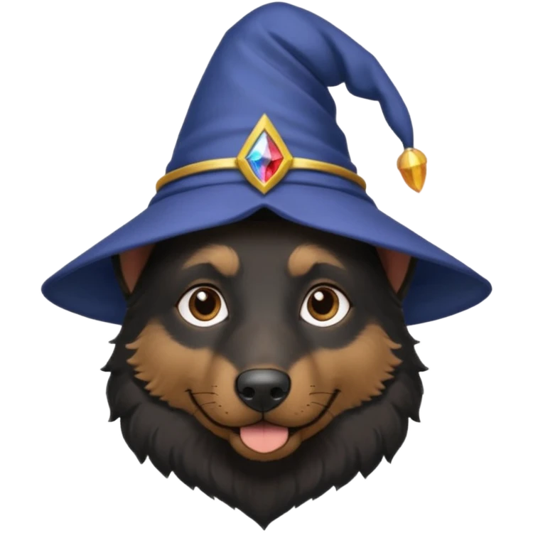 black german shepherd face wearing a wizard hat emoji