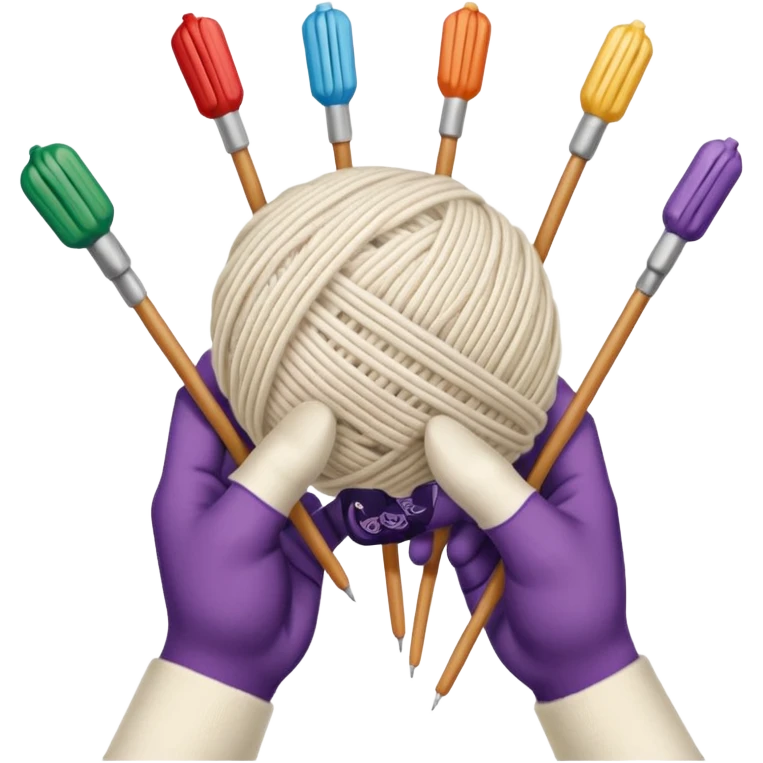 hands holding 2 knitting needles (1 on the right hand and another one on the left hand) with a ball of knitting thread (without a person's face) emoji