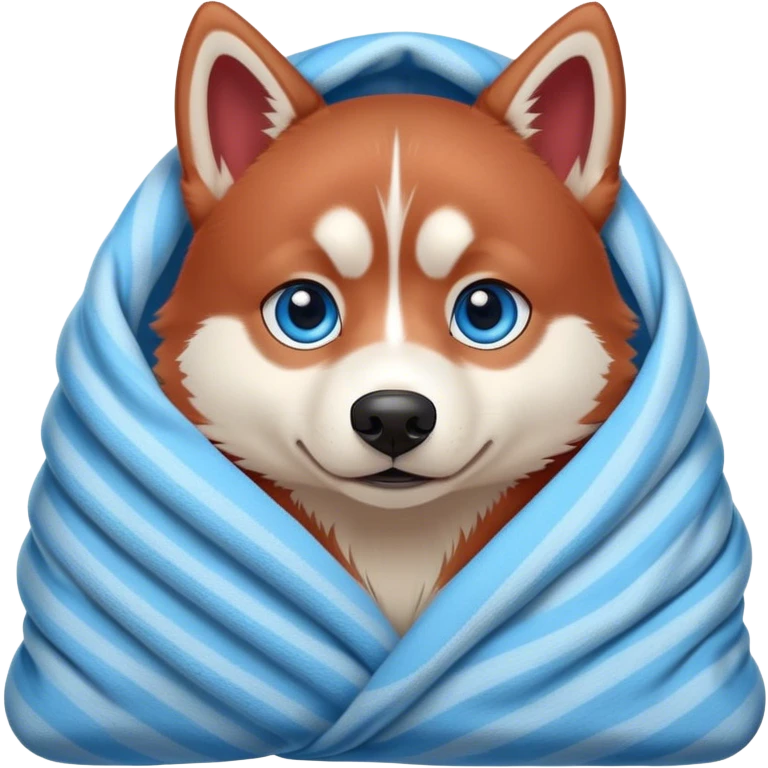 cute, disney-style, red siberian husky with blue eyes in a blanket emoji