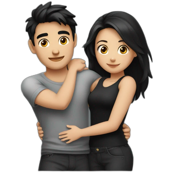 A girl and boy hugging each other (girl with medium black hair and fair colour wearing black shirt sexy and boy short black hair with fair colour wearing black shirt ) emoji