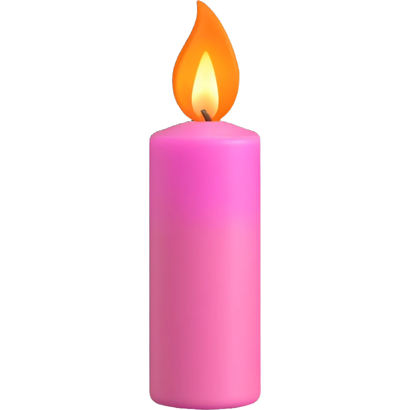 A pink candle with a flame on it, viewed from top to bottom. emoji
