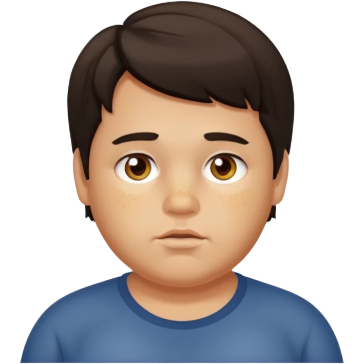 slightly chubby American boy, greasy dark medium length hair, hazel eyes, acne emoji