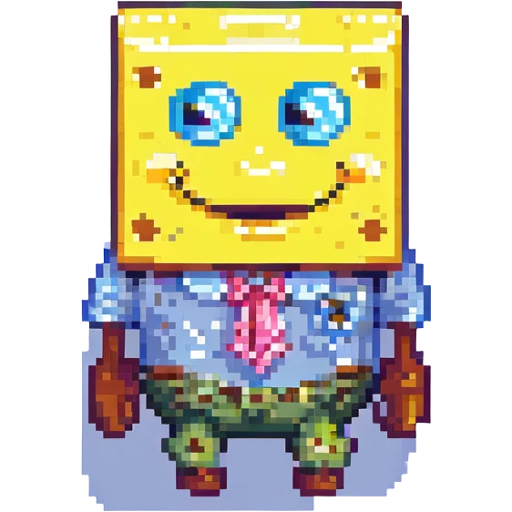 Spongebob Squarepants, pixel art style, simple and blocky, smiling emoji