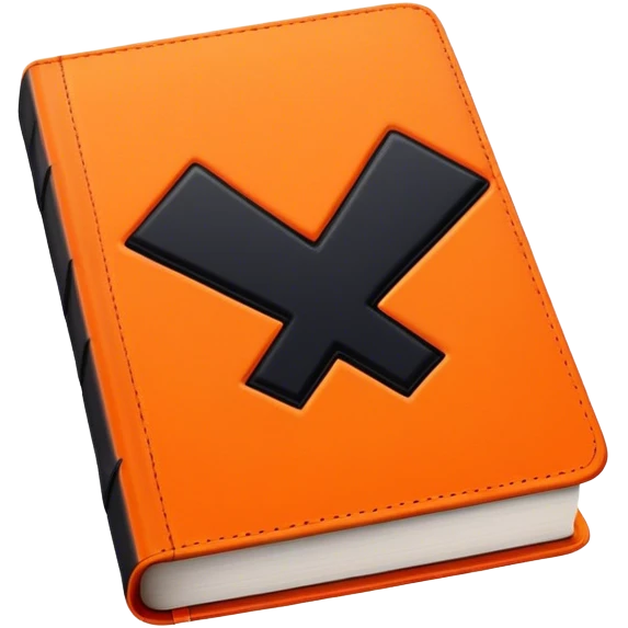 A bright orange book with a black, bold X with an edgy texture, exuding energy and pure, unapologetic confidence..orange halo aura.. unstoppable emoji