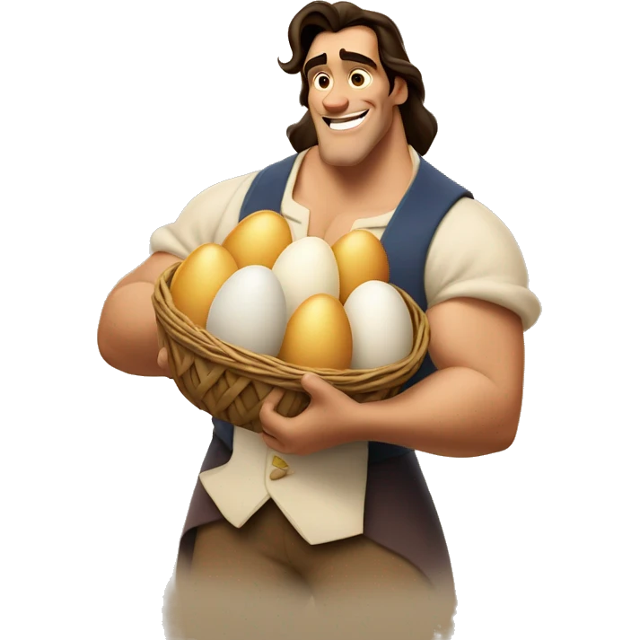 Gaston from Beauty and the Beast holding 100 eggs emoji
