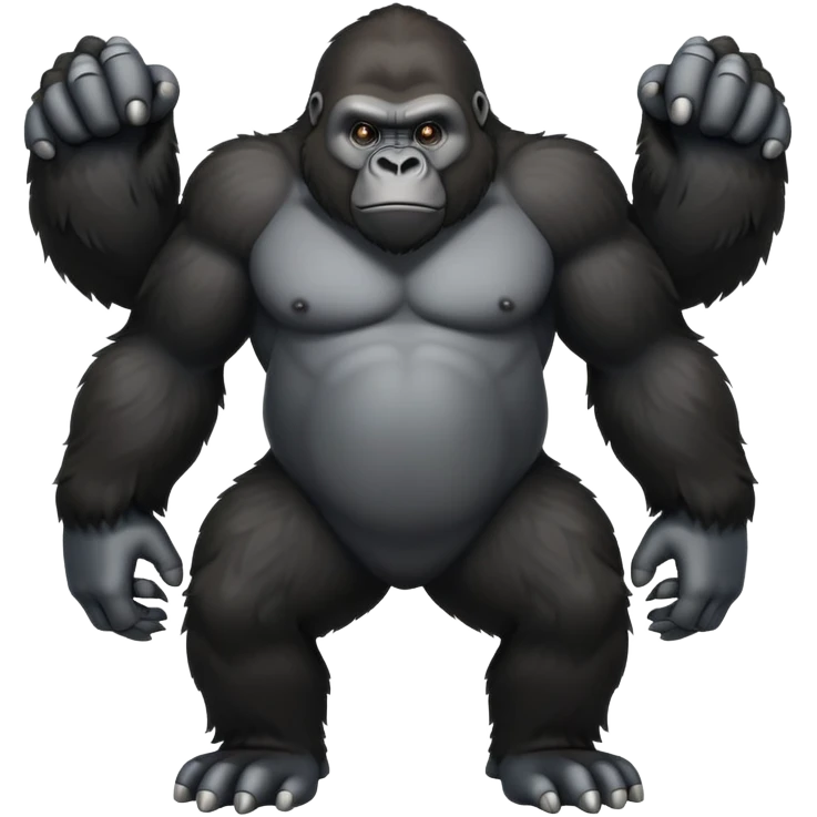 cinematic-friendly cute gorilla-realistic-full-body-crouched on all fours-emoji,-broad-and-powerful-frame-poised-with-confidence,-massive-arms-hanging-slightly-forward,-head-tilted-thoughtfully,-thick-black-fur,-deep-dark-eyes-full-of-intelligence,-simplified-yet-realistic emoji