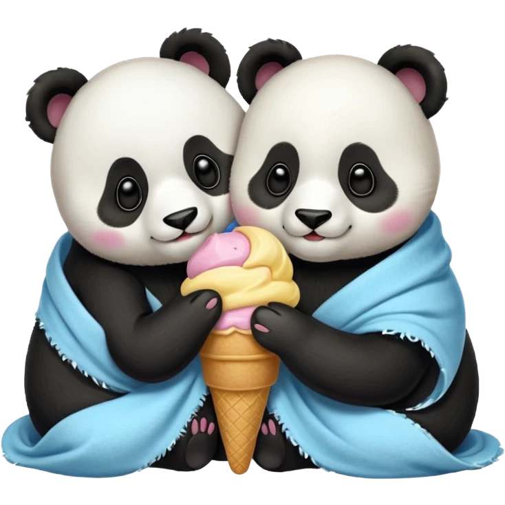 Pandas hugging and sharing ice cream wrapped in blanket  emoji