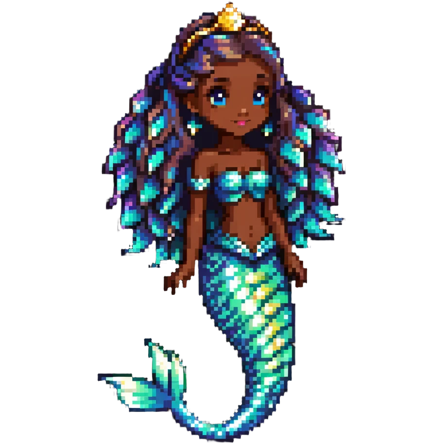 Mermaid princess with dark brown skin and shimmering iridescent tail scales emoji