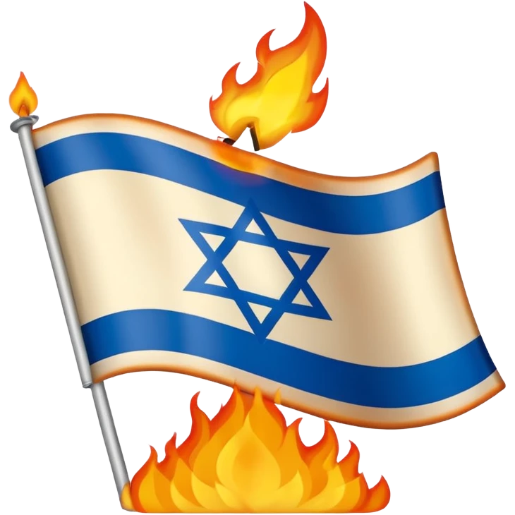 la bandera de israel con fuego quemandose emoji