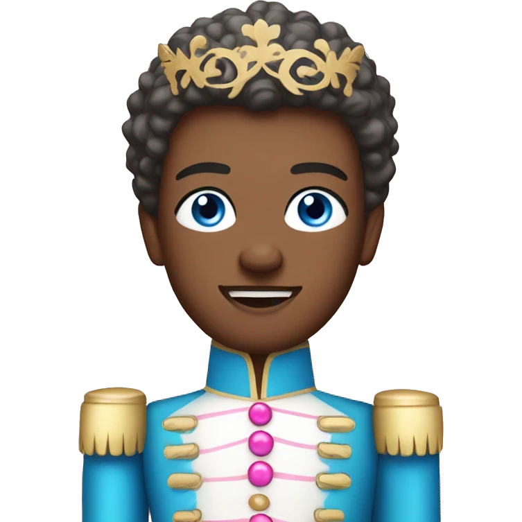 nutcracker with blue eyes and pink and white clothes andsparkles emoji