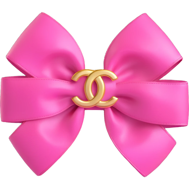 Add a gold Chanel logo to the glossy pink bow, 3D emoji style. emoji
