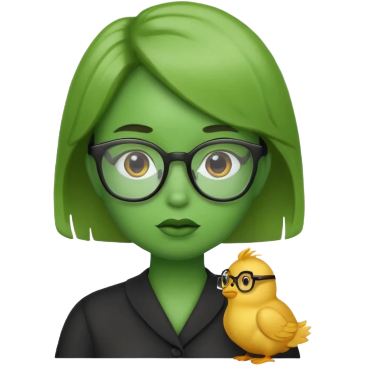 smart chick emoji, question, thinking, glasses, green emoji
