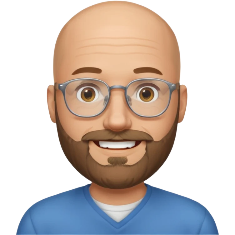 Bald white man with glasses and beard smiling big emoji