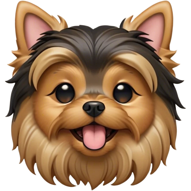 Cinematic Cute Yawning Yorkshire Terrier Portrait Emoji, Head tilted with a playful, drowsy expression and droopy, adorable eyes, featuring a soft, well-groomed fur in rich hues, simplified yet irresistibly endearing, highly detailed, glowing with a warm, cozy radiance, high shine, exuding a relaxed yet spunky charm, styled with a gentle, soft glowing outline, capturing the essence of a Yorkshire Terrier mid-yawn that seems as if it could cuddle right off the screen! emoji