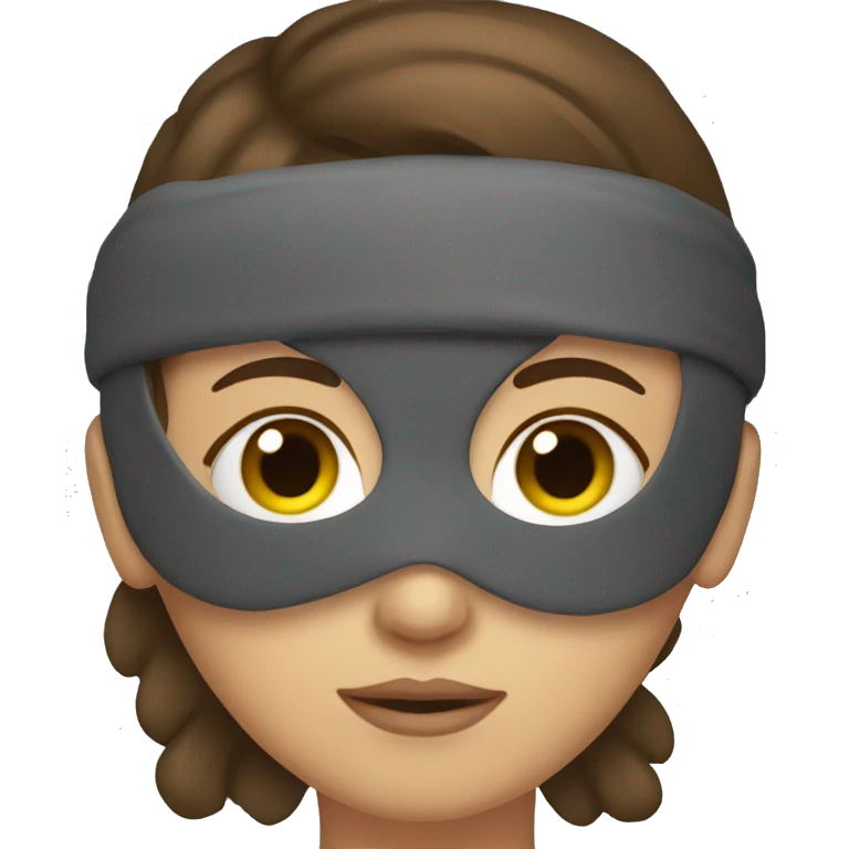 a girl with brown hair with a sleep mask emoji