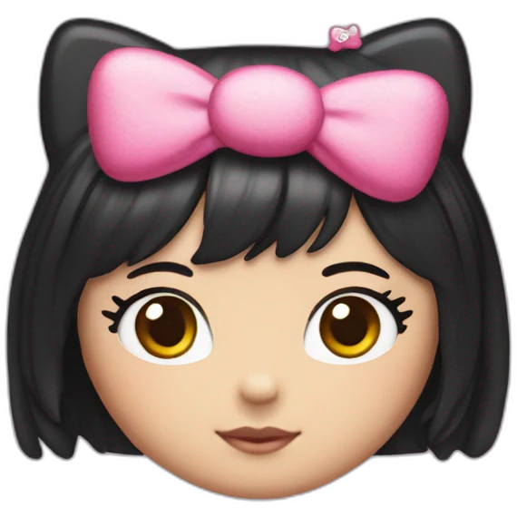 hello kitty black straight hair with hello kitty headband emoji
