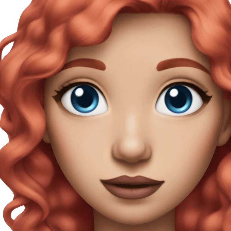 Makeup, red hair blue eyes, pink lips, blue sleeveless emoji