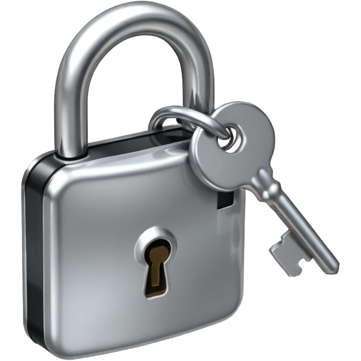 A chrome silver lock and key emoji, smooth metallic surfaces, glossy reflections, luxury swag vibe, minimal iOS emoji style, centered on clean white background emoji