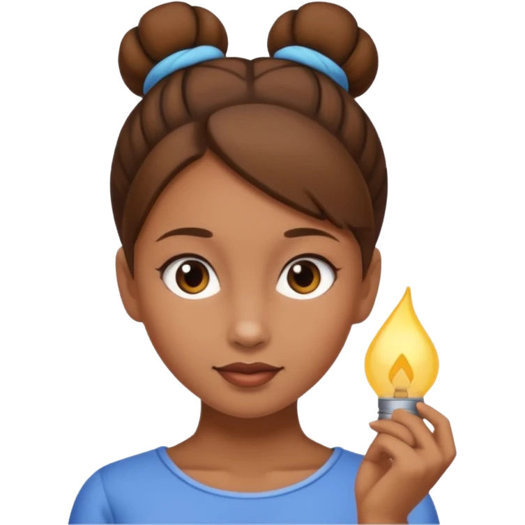 Girl with light brow skin and brown hair in a single bun emoji