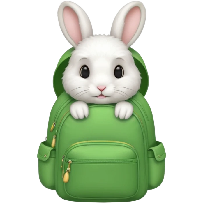 white rabbit wear green backpack emoji